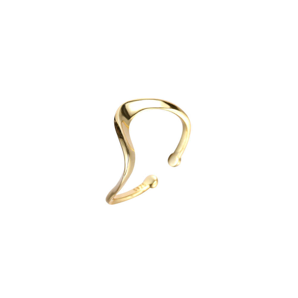 925 Sterling Silver Plated Gold Simple Personality Wave Curve Geometric Adjustable Open Ring