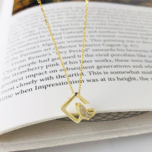 Load image into Gallery viewer, 925 Sterling Silver Plated Gold Fashion Elegant Butterfly Geometric Square Pendant with Cubic Zirconia and Necklace