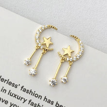 Load image into Gallery viewer, 925 Sterling Silver Plated Gold Fashion Temperament Moon Star Tassel Earrings with Cubic Zirconia