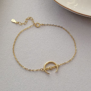 925 Sterling Silver Plated Gold Fashion Simple Moon Star Bracelet with Cubic Zirconia