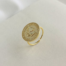 Load image into Gallery viewer, 925 Sterling Silver Plated Gold Fashion Vintage Portrait Geometric Round Adjustable Open Ring