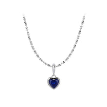 Load image into Gallery viewer, 925 Sterling Silver Fashion Romantic September Birthstone Heart Pendant with Dark Blue cubic Zirconia and Necklace