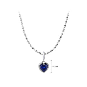 925 Sterling Silver Fashion Romantic September Birthstone Heart Pendant with Dark Blue cubic Zirconia and Necklace
