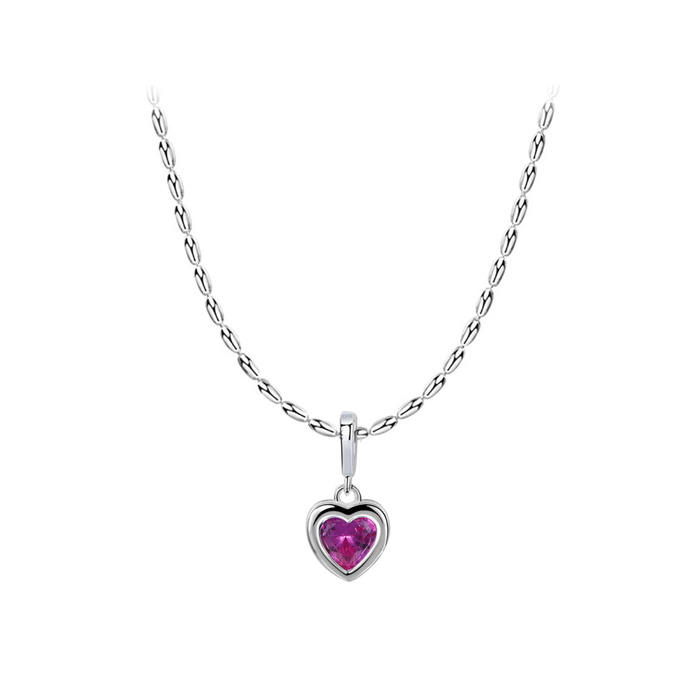 925 Sterling Silver Fashion Romantic July Birthstone Heart Pendant with Rose red cubic Zirconia and Necklace