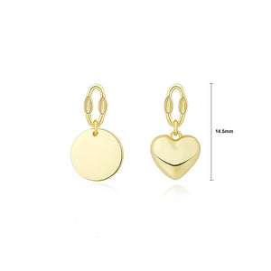 925 Sterling Silver Plated Gold Simple Fashion Heart Round Asymmetric Earrings