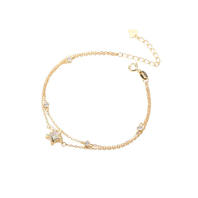 925 Sterling Silver Plated Gold Fashion Simple Star Double Layer Bracelet with Cubic Zirconia