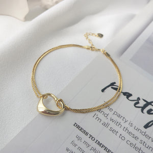 925 Sterling Silver Plated Gold Fashion Simple Hollow Heart Double Layer Bracelet