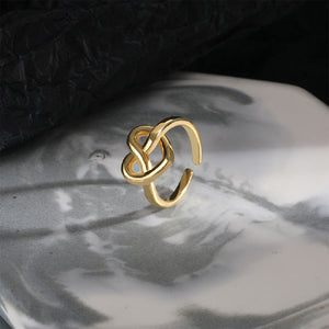 925 Sterling Silver Plated Gold Fashion Simple Hollow Heart Adjustable Open Ring