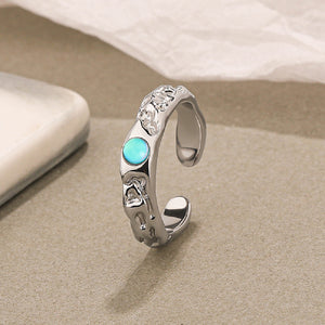 925 Sterling Silver Fashion Temperament Irregular Texture Geometric Moonstone Adjustable Open Ring