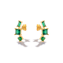 Load image into Gallery viewer, 925 Sterling Silver Plated Gold Fashion Temperament Curved Geometric Stud Earrings with Green Cubic Zirconia