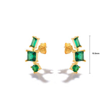 Load image into Gallery viewer, 925 Sterling Silver Plated Gold Fashion Temperament Curved Geometric Stud Earrings with Green Cubic Zirconia