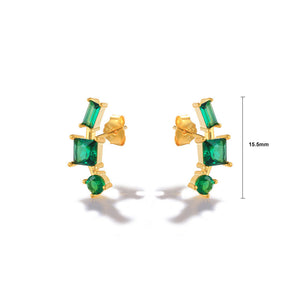 925 Sterling Silver Plated Gold Fashion Temperament Curved Geometric Stud Earrings with Green Cubic Zirconia