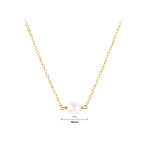925 Sterling Silver Plated Gold Simple Elegant Geometric Imitation Pearl Pendant with Necklace