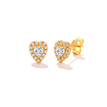 Load image into Gallery viewer, 925 Sterling Silver Plated Gold Simple Bright Heart Stud Earrings with Cubic Zirconia