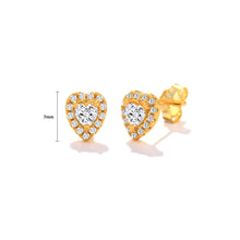 Load image into Gallery viewer, 925 Sterling Silver Plated Gold Simple Bright Heart Stud Earrings with Cubic Zirconia