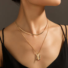 Load image into Gallery viewer, Fashion Simple Plated Gold Lock Key Pendant with Double Layer Necklace