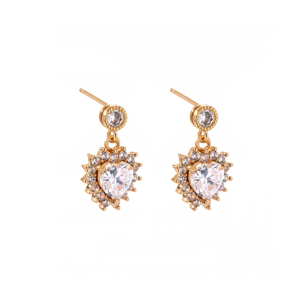 Simple Brilliant Plated Gold Heart Stud Earrings with Cubic Zirconia