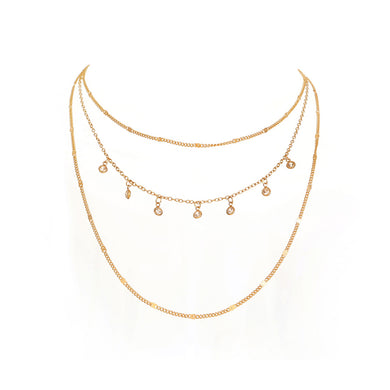 Fashion Simple Plated Gold Geometric Bead Cubic Zirconia Multilayer Necklace