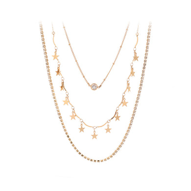 Simple Fashion Plated Gold Star Multilayer Necklace with Cubic Zirconia