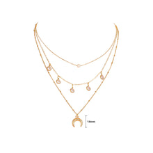 Load image into Gallery viewer, Simple Fashion Plated Gold Moon Pendant with Cubic Zirconia and Multilayer Necklace