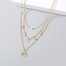 Load image into Gallery viewer, Simple Fashion Plated Gold Moon Pendant with Cubic Zirconia and Multilayer Necklace
