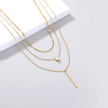 Load image into Gallery viewer, Simple Fashion Plated Gold Heart Cubic Zirconia Bar Tassel Pendant with Layered Necklace