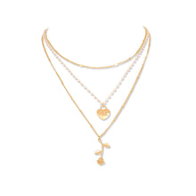 Load image into Gallery viewer, Fashion Romantic Plated Gold Heart Rose Pendant with Beaded Multilayer Necklace