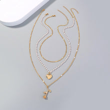 Load image into Gallery viewer, Fashion Romantic Plated Gold Heart Rose Pendant with Beaded Multilayer Necklace