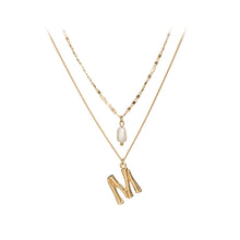 Load image into Gallery viewer, Fashion Simple Plated Gold Alphabet M Pendant with Imitation Pearls and Double Layer Necklace