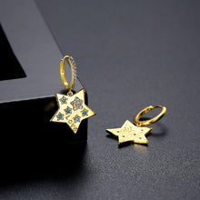 Load image into Gallery viewer, Fashion Simple Plated Gold Star Earrings with Blue Cubic Zirconia