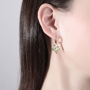 Fashion Simple Plated Gold Star Earrings with Blue Cubic Zirconia