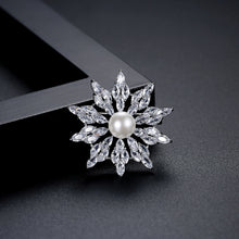 Load image into Gallery viewer, Fashion Simple Snowflake Imitation Pearl Brooch with Cubic Zirconia