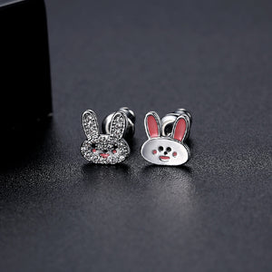 Cute Sweet Rabbit Stud Earrings with Cubic Zirconia