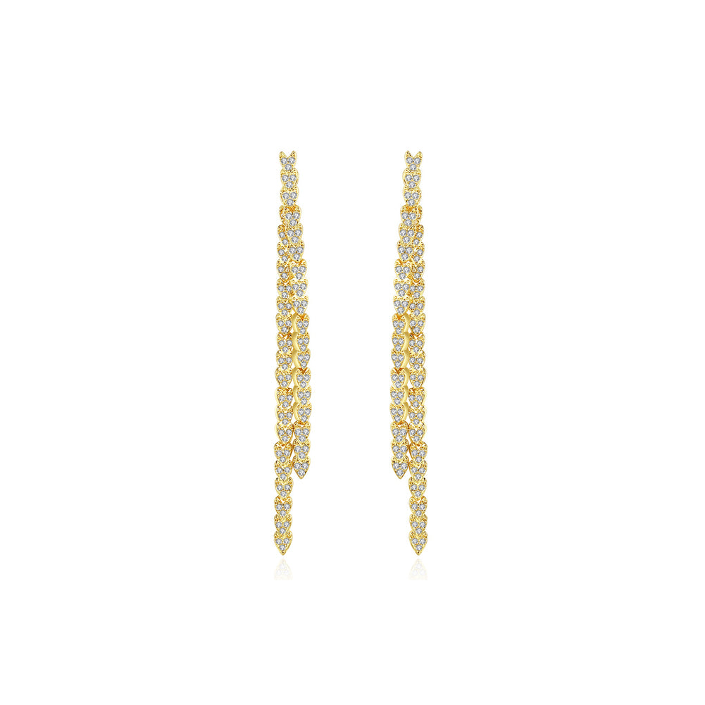 Fashion Simple Plated Gold Heart Tassel Long Earrings with Cubic Zirconia