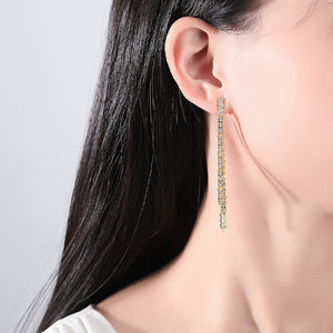 Fashion Simple Plated Gold Heart Tassel Long Earrings with Cubic Zirconia