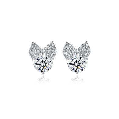 Sweet and Brilliant Ribbon Round Stud Earrings with Cubic Zirconia