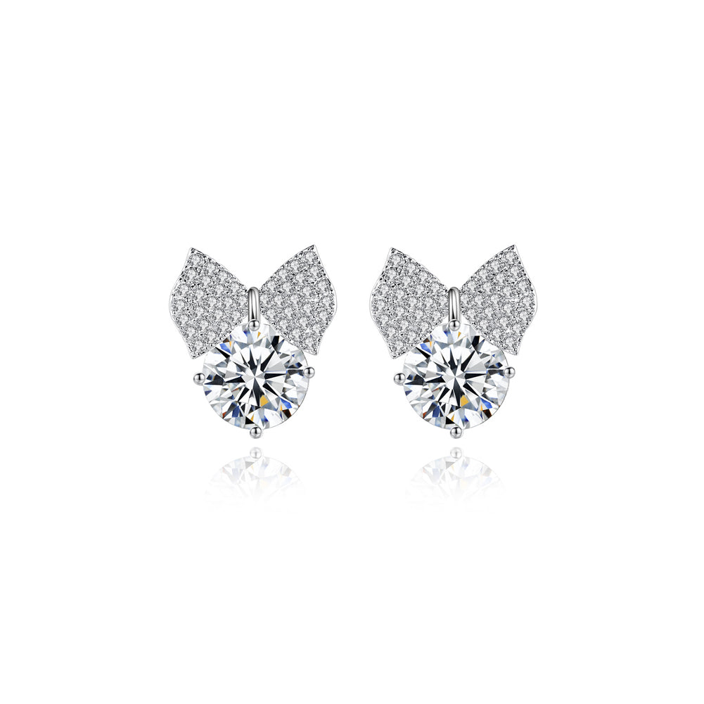 Sweet and Brilliant Ribbon Round Stud Earrings with Cubic Zirconia