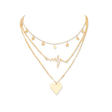 Load image into Gallery viewer, Simple and Romantic Plated Gold Heart ECG Pendant with Multilayer Necklace