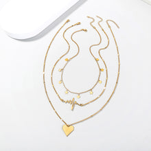 Load image into Gallery viewer, Simple and Romantic Plated Gold Heart ECG Pendant with Multilayer Necklace