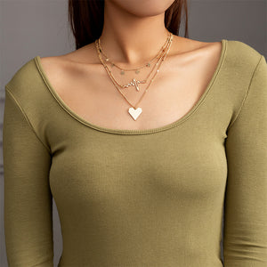 Simple and Romantic Plated Gold Heart ECG Pendant with Multilayer Necklace