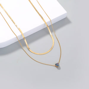 Fashion Simple Plated Gold Heart Cubic Zirconia Pendant with Double Layer Necklace