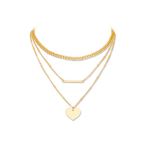 Fashion Simple Plated Gold Heart Pendant with Layered Necklace