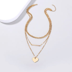 Fashion Simple Plated Gold Heart Pendant with Layered Necklace