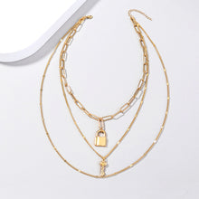 Load image into Gallery viewer, Fashion Personality Plated Gold Lock Key Pendant with Layered Necklace