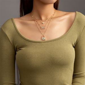 Simple and Romantic Plated Gold Heart Shell Lock Pendant with Multilayer Necklace