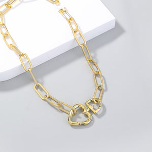 Simple Exaggerated Plated Gold Hollow Heart Thick Chain Necklace