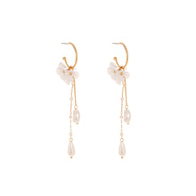 Load image into Gallery viewer, Fashion and Elegant Plated Gold Flower Tassel Imitation Pearl C-shape Circle Earrings