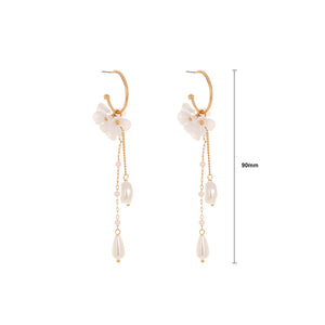 Fashion and Elegant Plated Gold Flower Tassel Imitation Pearl C-shape Circle Earrings