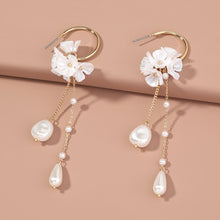 Load image into Gallery viewer, Fashion and Elegant Plated Gold Flower Tassel Imitation Pearl C-shape Circle Earrings