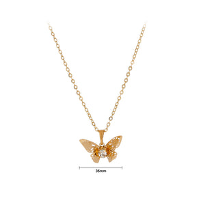 Fashion Elegant Plated Gold Hollow Butterfly Pendant with Cubic Zirconia and Necklace
